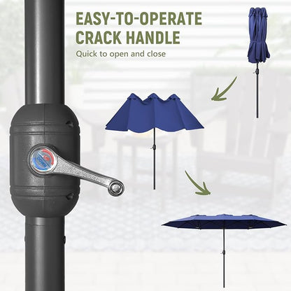 Outdoor Patio Umbrella, Table Umbrella with Push Button Tilt and Crank, 8 Ribs Market Umbrella
