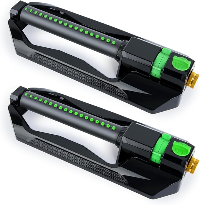 [2 Pack] RESTMO Heavy Duty Oscillating Sprinkler with Metal Base – Adjustable Flow Control Lawn Watering System, Covers Up to 3,600 Sq. Ft. for Garden, Yard