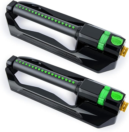 [2 Pack] RESTMO Heavy Duty Oscillating Sprinkler with Metal Base – Adjustable Flow Control Lawn Watering System, Covers Up to 3,600 Sq. Ft. for Garden, Yard