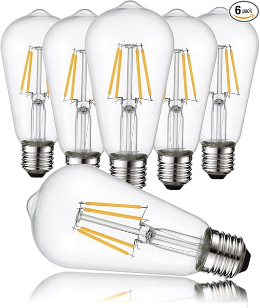 HESSION Vintage LED Edison Bulb,6 Pack 4W Equivalent 40W Medium E26 400LM Warm White 2700K Led Bulbs, Dimmable Light Bulbs, ST58 Antique LED Filament Bulbs, Clear Glass Style for Home