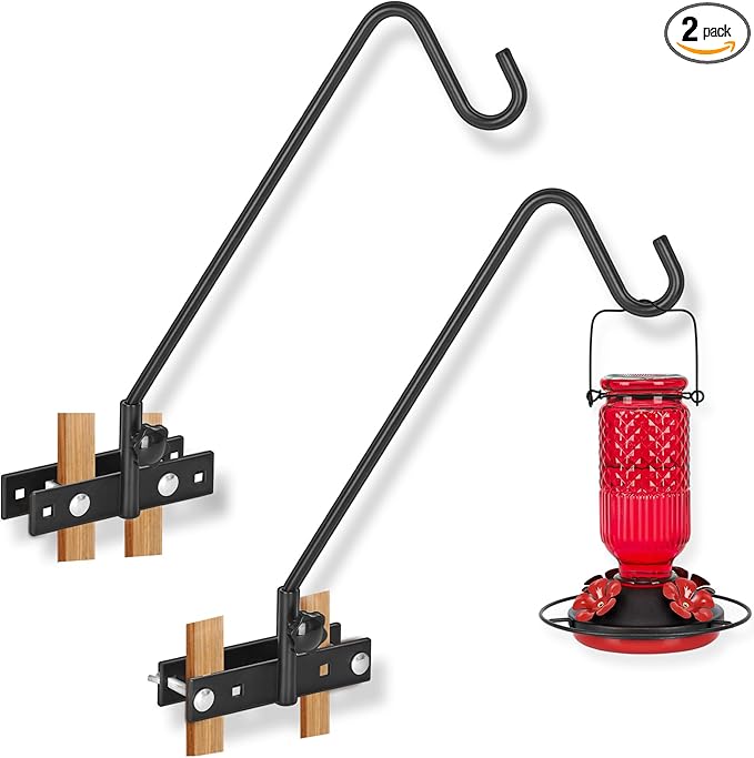 FEED GARDEN 2 Pack 13.5 Inch Deck Hooks for Vertical Railing, Adjustable Deck Bird Feeder Hanger for Hanging Lanterns, Wind Chimes, Flower Baskets, Suet Feeders