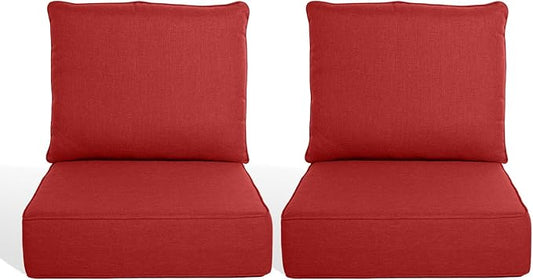 Outdoor Chair Cushions, 6 Inch Thick Patio Seat & Back Cushions Set with Removable Cover, Waterproof Patio Cushions for Outdoor Furniture, 24 x 24 Inch, Red 2-Set