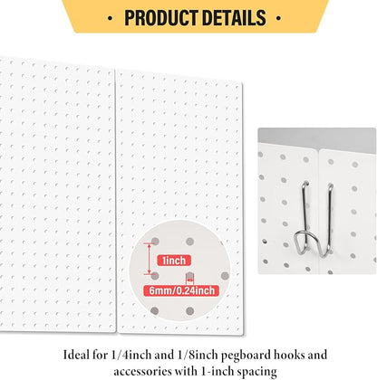 DEWEL Wall Organizer Peg Board, 3Pcs Metal Pegboard Panels with Hooks, 23" x 12" Heavy Duty Pegboard Wall Organizer for Workbench, Workshop, Office, Craft Room (3pcs white)
