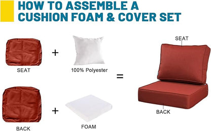 ARTPLAN Olefin 24x24 Deep Seat Patio Cushions for Outdoor Furniture,Extra 6 inch Thick,Back 18"x24",Removable,Replacement,Solid/Floral,Outdoor/Indoor,Brick Red
