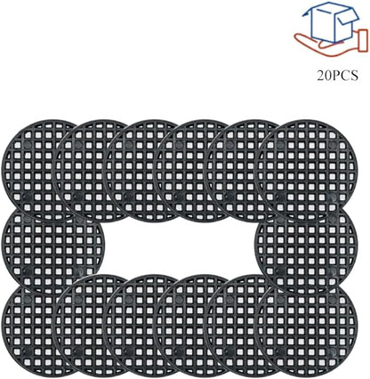 HAHIYO 20PCs 2.6Inch/6.5cm Black Round PP Plastic Flower Pot Hole Mesh Pad Bottom Grid Mat Bonsai Drainage mesh Hole Screens Gasket Prevent Soil Loss Breathable Gasket Drainage Netting for Bonsai