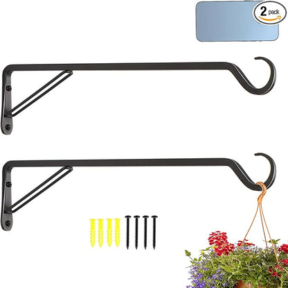 AILIN YELOKIE 2 Pack Extra Long 19 Inch Heavy-Duty Rust-Resistant Solid Steel Plant Hangers and Bird Feeder Hangers for Indoor and Outdoor Decor, Wall Hooks