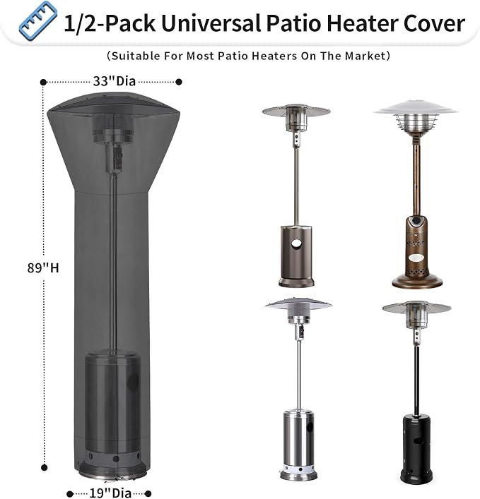 OutdoorLines Waterproof Outdoor Patio Heater Covers with Zipper and Storage Bag, Dust-proof UV-Resistant Windproof Propane Heavy Duty Heater Cover for Standing Heater, 2 Packs-89Hx33Dx19B inch Black