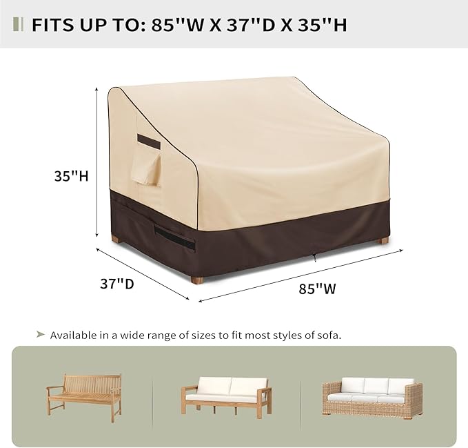 KylinLucky Outdoor Patio Sofa Cover fit 85 x 37 x 35 inch, 84 x 36, 83 x 35 Waterproof Weatherproof Heavy Duty 600D Garden Furniture Cover for Outside Sofa Couch