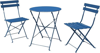 Grand patio 3-Piece Folding Bistro Set, 2 Chairs and 1 Table, Weather-Resistant Outdoor/Indoor Conversation Set for Patio, Yard, Garden -Peacock Blue