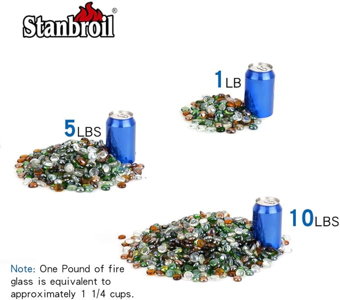 Stanbroil 10-Pound Blended Fire Glass Beads - 1/2 inch Fire Glass Drops Blended Emerald Green, Crystal Ice, Caramel Luster for Indoor and Outdoor Gas Fire Pits and Fireplaces