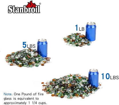 Stanbroil 10-Pound Blended Fire Glass Beads - 1/2 inch Fire Glass Drops Blended Emerald Green, Crystal Ice, Caramel Luster for Indoor and Outdoor Gas Fire Pits and Fireplaces