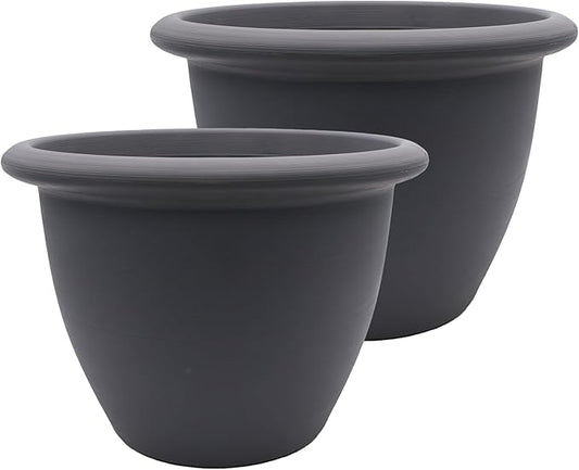 The HC Companies Sevilla Flower Planters - Outdoor & Indoor Planter - Round Self Watering Plant Pots for Herbs & More (9”, Warm Gray, Pack of 2)