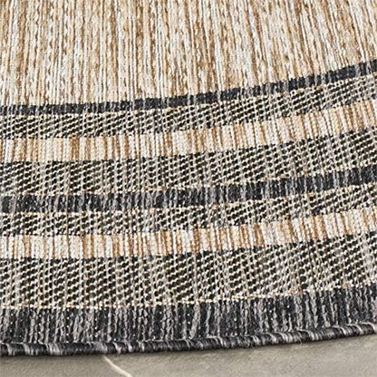 SAFAVIEH Courtyard Collection 5'3" Round Natural / Black CY8475 Indoor/-Outdoor-Waterproof Easy-Cleaning Patio Backyard Mudroom Area-Rug