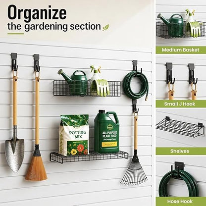 SMARTSTANDARD Slatwall Panel 4x8 FT, Garden Wall Organizer with 31 Garden Tool Hooks & Baskets,Heavy Duty PVC Slat Wall Panels for Gardening, Easy to Install & DIY Cutting(White)