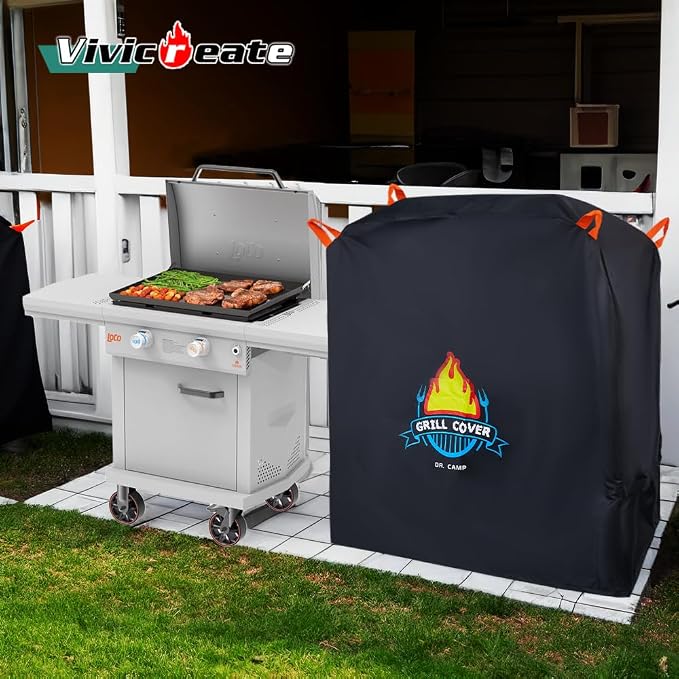 Vivicreate Waterproof BBQ Grill Cover 48 Inch Heavy Duty 420D Fabric Outdoor Barbecue Cover Weatherproof UV Protection Windproof Fits Weber Char-Broil Nexgrill Traeger Smoker Parrilla
