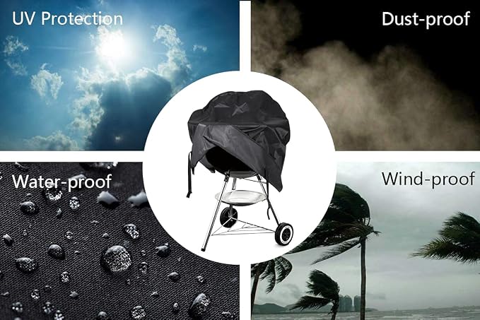 Grill Cover for Weber Round Grill Cover Water Proof Heavy Duty Outdoor Canvas BBQ Grill Cover Dome Smoker Cover (26 inch)
