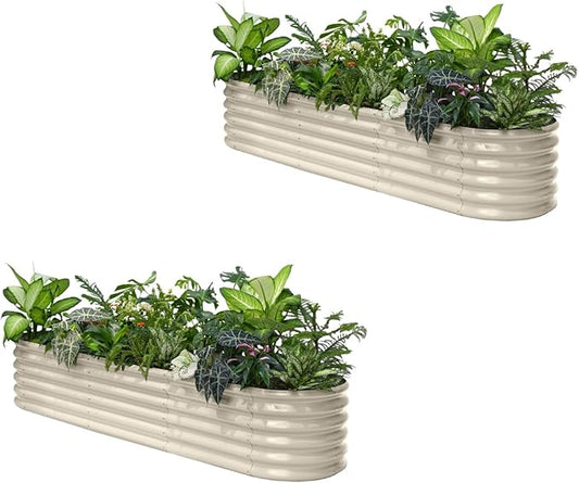 2-Pack 8x2x1.5 ft Galvanized Raised Garden Bed, 18" Tall Planter for Outdoor Plants, Metal Raised Flower Bed for Herb Fruit Vegetable, Garden Planter Outside Backyard & Patio - Sand Beige