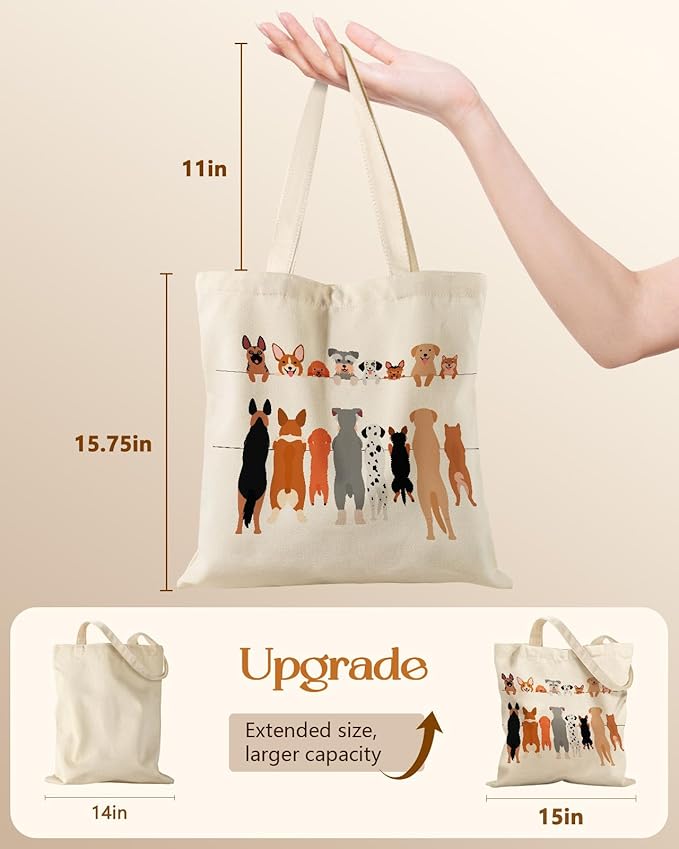 Miss Adola Canvas Tote Bag for Women – Aesthetic Canvas Bag with Zipper Cute Stylish Reusable Shoulder Totes for Shopping Work Daily Vacation, Multi Puppies