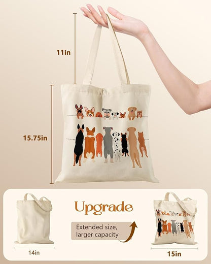 Miss Adola Canvas Tote Bag for Women – Aesthetic Canvas Bag with Zipper Cute Stylish Reusable Shoulder Totes for Shopping Work Daily Vacation, Multi Puppies