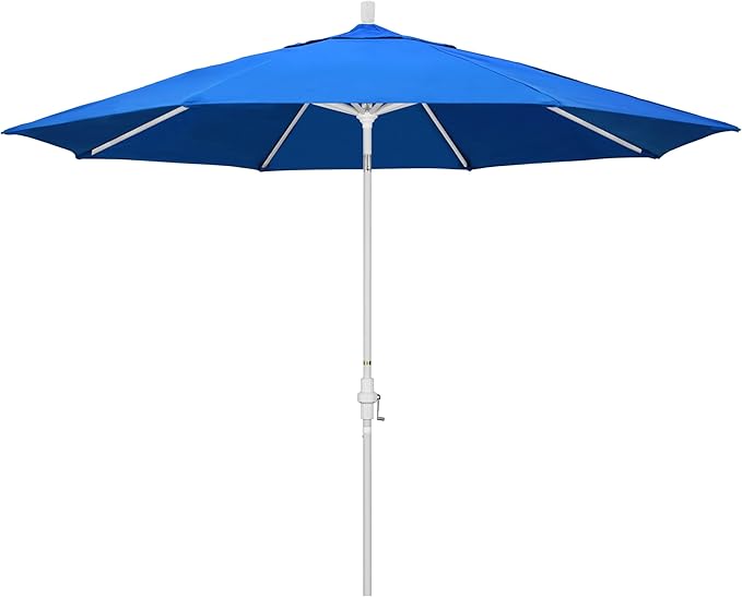 California Umbrella 11Ft Premium Patio Umbrella, Hand-Crank, Tilt-Collar, White Frame, Solution Dyed Royal Blue Fabric