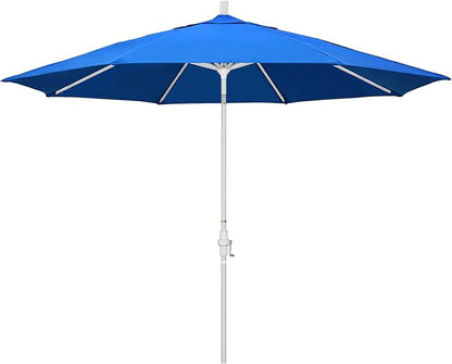 California Umbrella 11Ft Premium Patio Umbrella, Hand-Crank, Tilt-Collar, White Frame, Solution Dyed Royal Blue Fabric