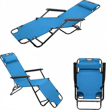 HOMSUPPLIE'S Outdoor Folding Chaise Lounge Chair, Zero Gravity Chair, Patio Sun Lounger Reclining Beach Chair Sun Patio Pool Lawn Recliner Chair with Adjustable Pillow (Blue)