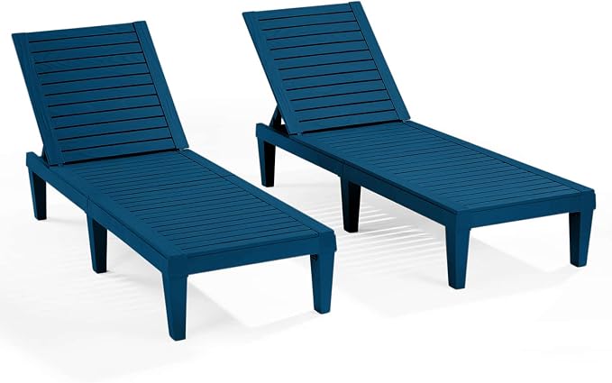 Nestl Sun Tanning Chair - Blue Chaise Lounge Chair Outdoor, Lightweight Pool Lounge Chairs Set of 2, Adjustable 5-Position Reclining Lawn Chair, Waterproof Beach Outdoor Lounge Chairs
