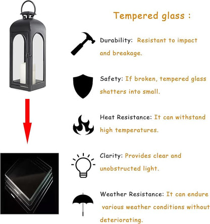 Bdor 16 Inches Metal and Stainless Steel Glass Decorative Lantern with Electronic Wax Effect - Indoor/Outdoor Decorative Lighting, Handcrafted Aesthetic, Perfect for Home, Parties, and Holiday Decor