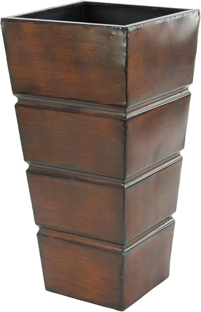 Deco 79 Metal Indoor Outdoor Planter Light Weight Large Planter Pot with Tapered Base and Fluted Design, Set of 3 Planters 31", 25", 20"H, Brown