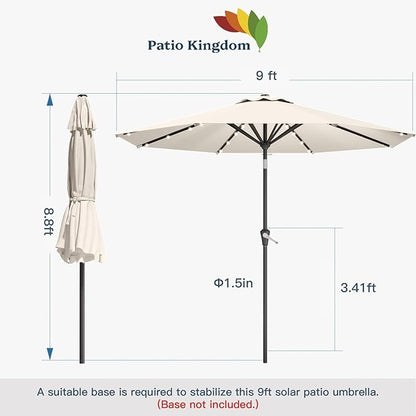 9FT Solar Umbrella 32 LED Lighted Patio Umbrella Table Market Umbrella w/Tilt and Crank, UV-Resistant Outdoor Umbrella for Pool, Garden, Deck, Creamy White