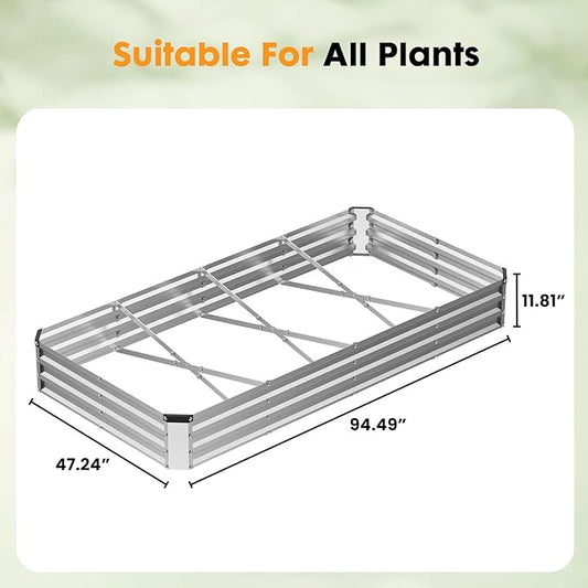 NEWBULIG 8x4x1ft 2PCS Galvanized Raised Garden Bed, Outdoor Metal Planters Box for Vegetables, Flowers & Herbs, Open Base, Easy Assembly, X-Shaped Bars