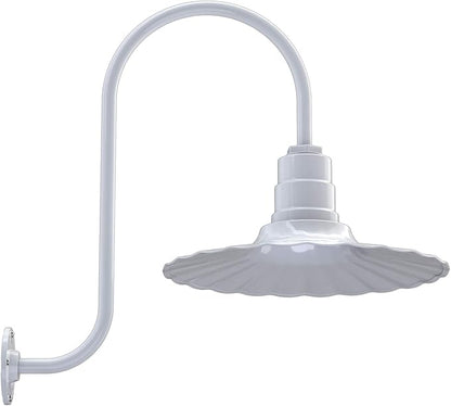 Steel Lighting Co. Highland Park Barn Light | Outdoor Wall Mounted | 16 inch Radial Wave | Upslope Gooseneck | Vintage Style Made in America | White Exterior/White Interior