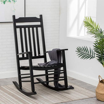 Patio Porch Rocking Chair for Outdoor Indoor - Wooden Furniture Adults Rocker for Balcony, Backyard and Garden Outside, Black