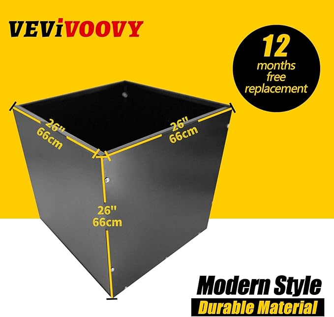 Heavy Duty Steel Planter Box (26"x26"x26"),Square Tall Planter Modern Detached for Indoor & Outdoor Planters Cube,Black Flower Plant Pot for Commercial Residential for Patio Deck & Backyard