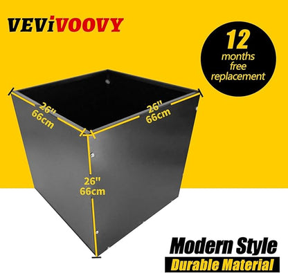 Heavy Duty Steel Planter Box (26"x26"x26"),Square Tall Planter Modern Detached for Indoor & Outdoor Planters Cube,Black Flower Plant Pot for Commercial Residential for Patio Deck & Backyard