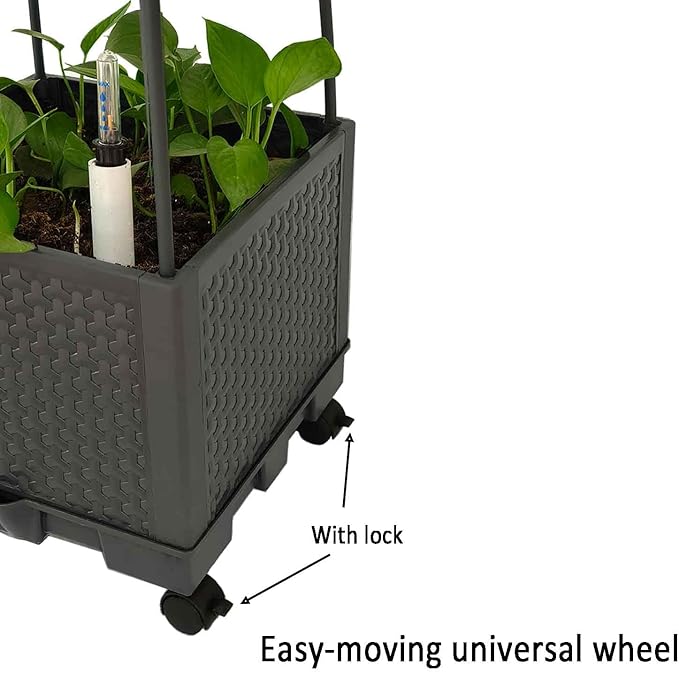 Movable Raised Garden Bed Tomato Planter Box with Trellis and Universal Wheel Self-Watering Garden Beds Outdoor for Vegetables 2-Pack