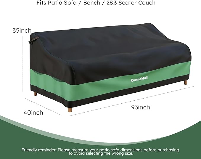 Outdoor Heavy Duty Sofa Cover, Waterproof Patio Couch Cover, 93" W x 40" D x 35" H, Tear-Resistant and UV-Resistant Lawn Furniture Sofa Covers Black & Green