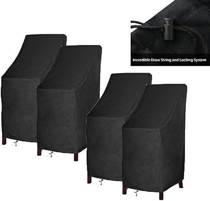 RosieLily Outdoor Chair Covers, High Back Patio Chair Covers Waterproof, Heavy Duty Patio Furniture Covers, Stackable Outdoor Bar Stool Covers, 600D, High Back-4 Pack, Black