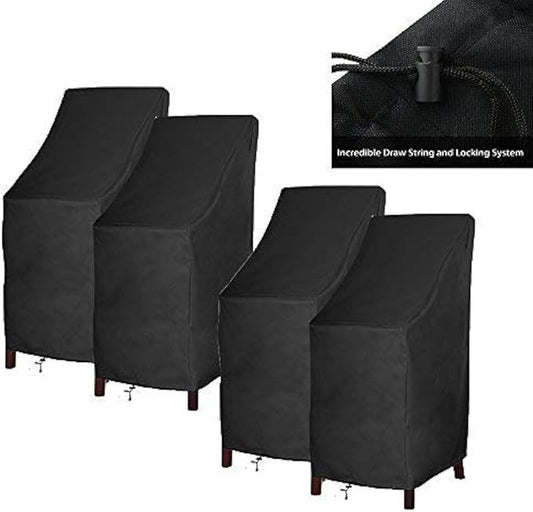 RosieLily Outdoor Chair Covers, High Back Patio Chair Covers Waterproof, Heavy Duty Patio Furniture Covers, Stackable Outdoor Bar Stool Covers, 600D, High Back-4 Pack, Black
