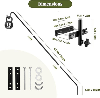 2 Packs Extended Fence Deck Heavy Duty Bird Feeder Hook, 360 Degree Rotary and Length Adjustable Plant Bracket for Bird Feeders Planters Suet Baskets Lanterns Wind Chimes and More