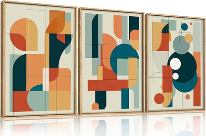 FWIEXA Mid Century Modern Wall Art Set Framed, Modern Canvas Art Wall Decor, Large Abstract Wall Painting, 3 Piece 16x24 Inches Artwork for Living Room, Bedroom, Office