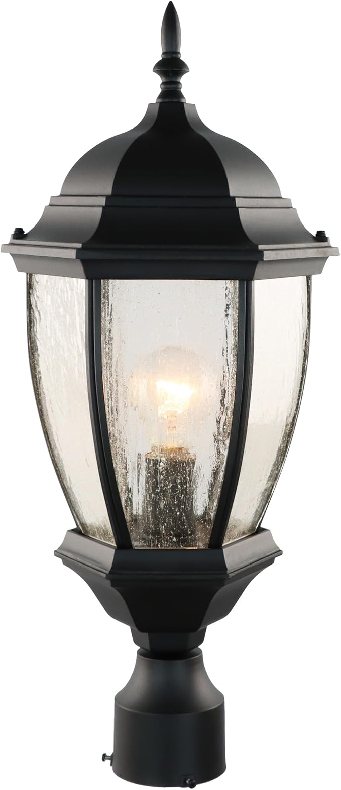 Outdoor Post Light, 21 Inch Aluminum Outside Post Lantern, Waterproof Exterior Lamp Pole Lantern Head with Seeded Glass, Matte Black Column Lights for Patio Garden Walkway Landscape E26 Base Max 100W