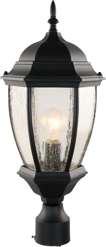Outdoor Post Light, 21 Inch Aluminum Outside Post Lantern, Waterproof Exterior Lamp Pole Lantern Head with Seeded Glass, Matte Black Column Lights for Patio Garden Walkway Landscape E26 Base Max 100W