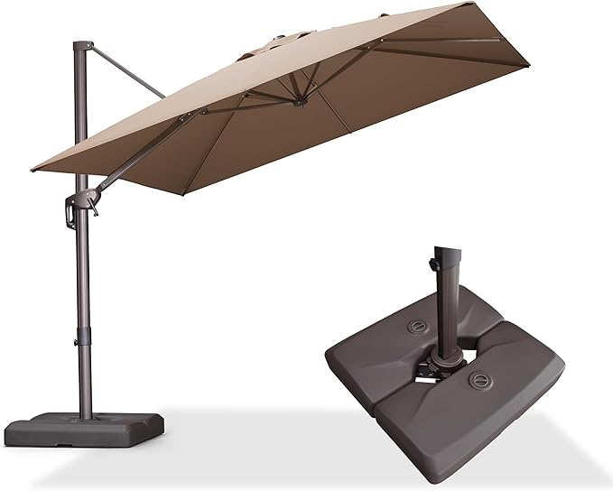 PURPLE LEAF 9X9Ft Patio Umbrella With Base Square Cantilever Umbrella Outdoor with 360° Rotation and Aluminum Offset Hanging for Pool Deck Garden Backyard, Taupe