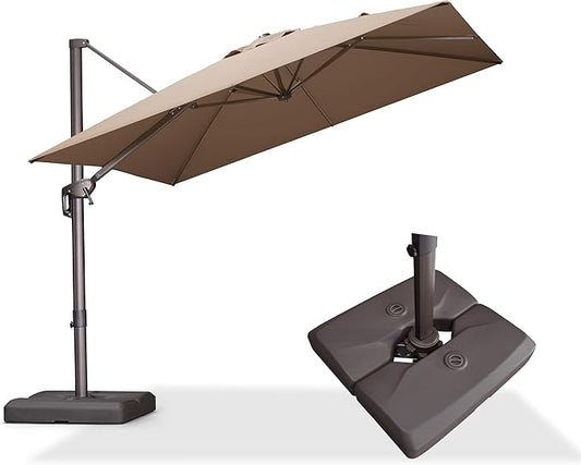 PURPLE LEAF 9X9Ft Patio Umbrella With Base Square Cantilever Umbrella Outdoor with 360° Rotation and Aluminum Offset Hanging for Pool Deck Garden Backyard, Taupe