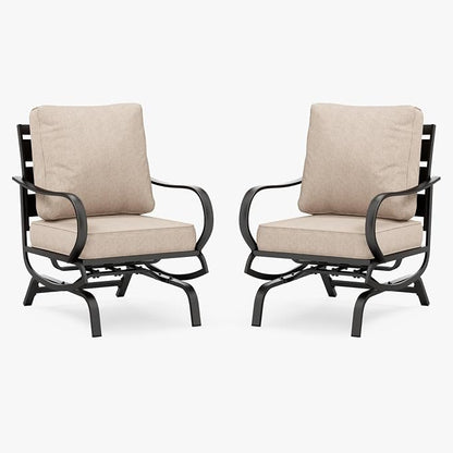 MFSTUDIO Metal Patio Conversation Sets, Outdoor Furniture Sofas Set of 2, 2 Pieces Durable Steel Frame Patio Rocking Chairs with 5.8" Beige Cushions for Patio Garden Backyard Balcony