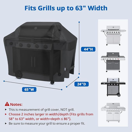 SunPatio Barbecue Grill Cover 65 Inch, Outdoor Heavy Duty Waterproof Charcoal Gas Grill Cover, Fade Resistant, All Weather Protection Compatible for Weber Charbroil Nexgrill and More, Black