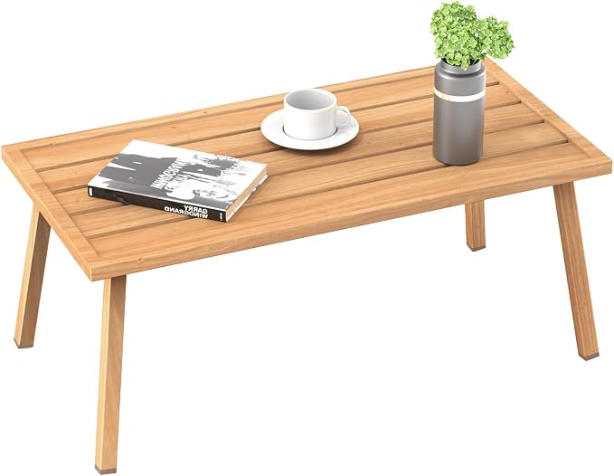 C-Hopetree Small Metal Outdoor Coffee Side Table for Outside Patio, Rectangle, Wood Look