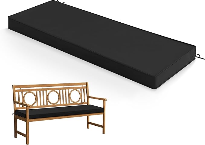 Summsun Outdoor Bench Cushion: Waterproof and Fade Resistant Patio Furniture Cushions - Non-Slip Bench Pad Cushion with Removable Cover for Garden Swing Porch Sofa Settee, 59 x 18 Inch, Black