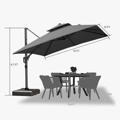 PURPLE LEAF Cantilever Patio Umbrella Outdoor Aluminum Offset Square Umbrella Windproof Heavy Duty Hanging Outside Umbrella for Deck Pool Garden